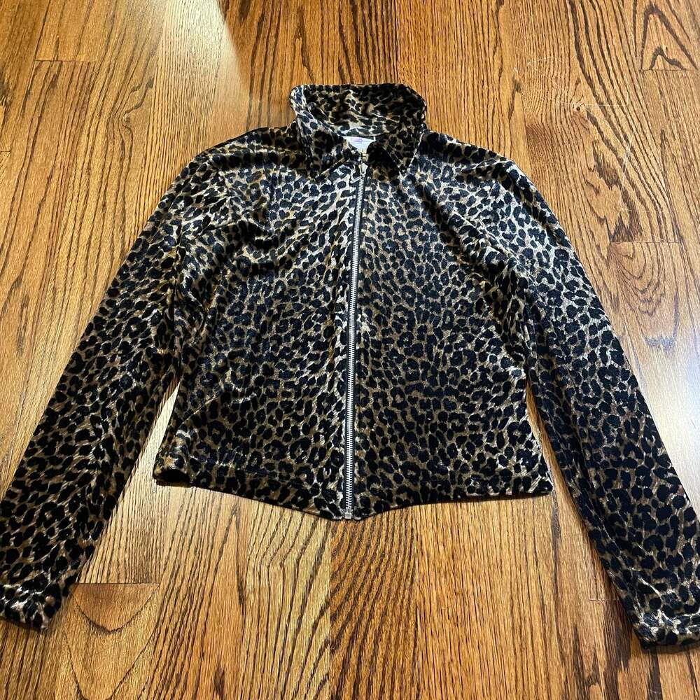 Granite Vintage Leopard Print Velour Full Zip Jacket Medium 90s Y2K